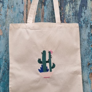 Personalised Cactus Initial Embroidered Cotton Tote Bag