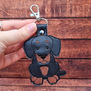 Cute Dachshund Embroidered Keychain | Dog Lover Gift | Embroidered Bag Charm | Faux Leather Vinyl | Lobster Clip Hardware | Puppy Bag Tag
