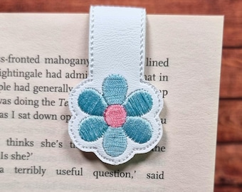 Blue Daisy Embroidered Magnetic Bookmark: Book Lover Gift