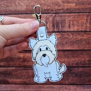 Portachiavi ricamato con simpatico cagnolino scozzese / Regalo per amanti dei cani / Portachiavi ricamato / Vinile in similpelle / Ciondolo per borsa / Etichetta per borsa con simpatico cucciolo di Terrier