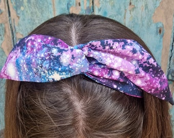 Wired Headband | Sparkly Purple Galaxy Wired Headband | Hair Wrap Accessory | Rockabilly Vintage Look | Glitter | Knot band | Gifts for Her