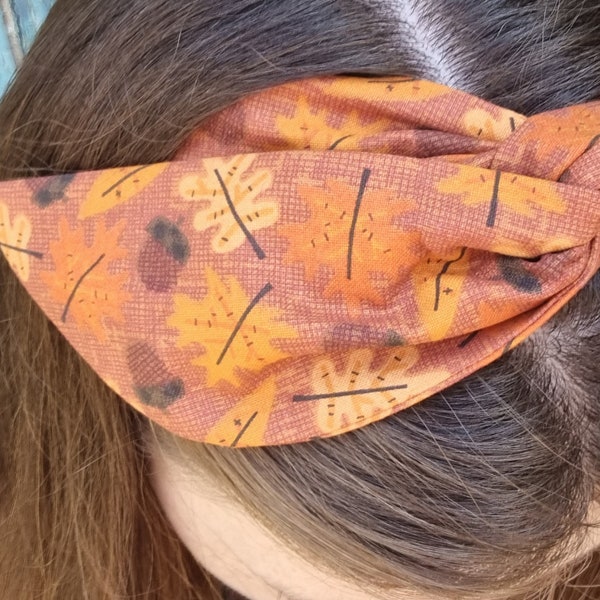 Bedrade hoofdband | Oranje herfstbladeren Bedrade hoofdband | Haar wrap accessoire | Rockabilly Vintage Look | Knot band | Cadeaus voor haar | Eikels