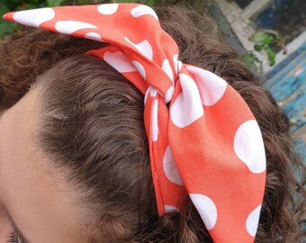 Wired Headband | Coral Polka Dot Wired Headband