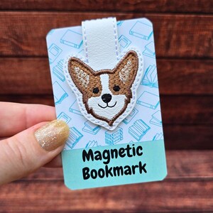 Embroidered Corgi Magnetic Bookmark: Faux Leather Book Accessory image 3