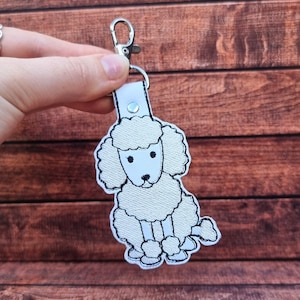 Cute Poodle Embroidered Keychain | Dog Lover Gift | Embroidered Bag Charm | Faux Leather Vinyl | Lobster Clip Hardware | Cute Puppy Bag Tag