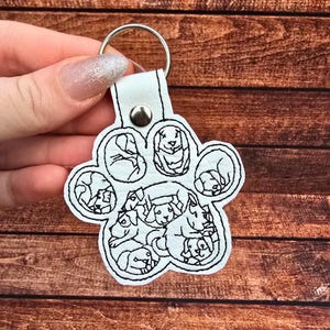 Cute Dog Paw Embroidered Keychain | Dog Lover Gift | Embroidered Keyring | Faux Leather Vinyl | Lobster Clip Hardware | Cute Puppy Bag Charm