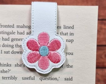 Pink Daisy Embroidered Magnetic Bookmark: Book Lover Gift