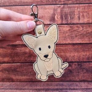 Cute Chihuahua Embroidered Keychain | Dog Lover Gift | Embroidered Bag Charm | Faux Leather | Lobster Clip Hardware | Cute Puppy Bag Tag