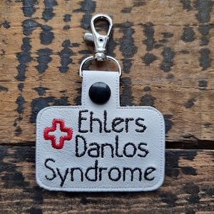 Ehlers Danlos Syndrome Embroidered Keychain | Medical Alert Embroidered Keyring | Faux Leather Vinyl | Lobster Clip Fob | Medical Awareness