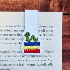Embroidered Bookworm Magnetic Bookmark: Faux Leather Book Lover Gift
