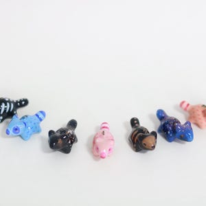 Cute Miniature Galaxy, Skull, Pastel Raccoon Pendants with Cord Necklace, Hand Painted on Polymer Clay and Glazed with Resin
