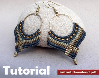 macrame earrings tutorial 11, micro macrame pattern, pdf tutorial, DIY macrame earrings, macrame earrings pattern, step by step pattern