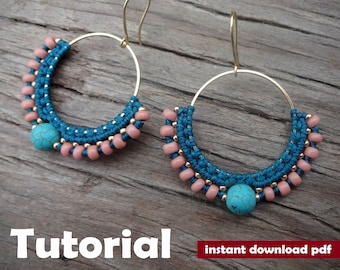 macrame earrings tutorial 4, micro macrame pattern, pdf tutorial, DIY macrame earrings, step by step pattern, macrame earrings pattern