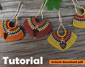 macrame earrings tutorial 1, micro macrame pattern, pdf tutorial, DIY macrame earrings, macrame earrings pattern, step by step pattern