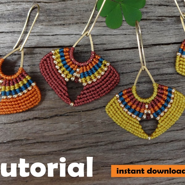 tutoriel de boucles d'oreilles en macramé 1, modèle de micro macramé, tutoriel pdf, boucles d'oreilles en macramé bricolage, modèle de boucles d'oreilles en macramé, modèle étape par étape