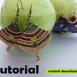 macrame earrings tutorial 2, photo pattern, macrame earrings pattern, pdf tutorial, DIY macrame earrings, step by step pattern