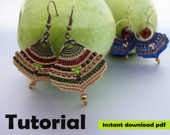 macrame earrings tutorial 2, micro macrame pattern, macrame earrings pattern, pdf tutorial, DIY macrame earrings, step by step pattern