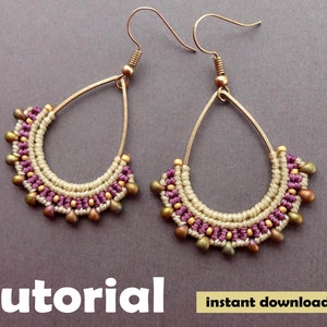 macrame earrings tutorial 3, photo pattern, pdf tutorial, DIY macrame earrings, step by step pattern, macrame earrings pattern