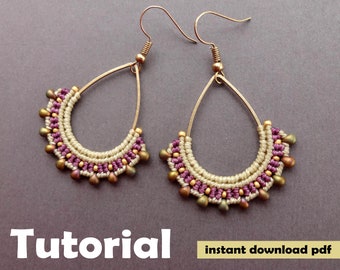 macrame earrings tutorial 3, photo pattern, pdf tutorial, DIY macrame earrings, step by step pattern, macrame earrings pattern