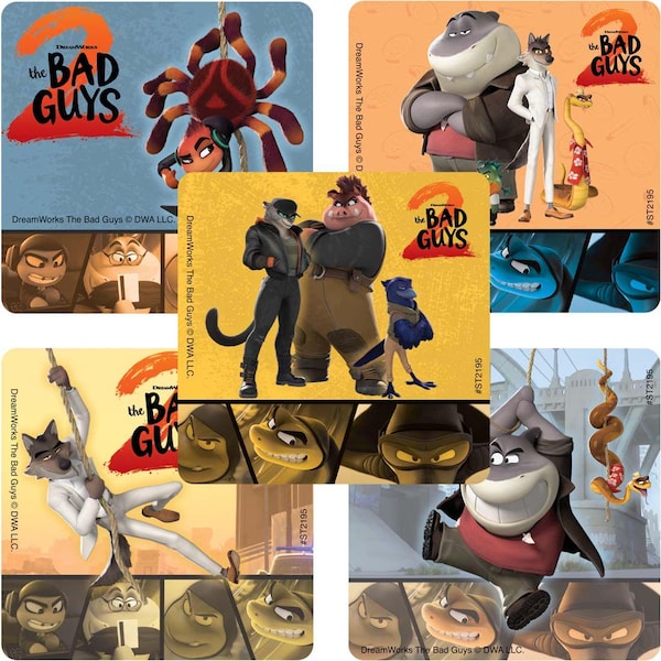 25 (Licensed) Bad Guys 2 Stickers, 2.5" x 2.5" Each