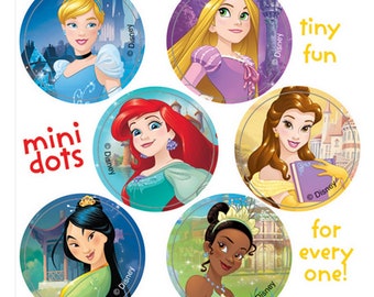 150 (Licensed) Disney Princess Mini Stickers, 7/8" Round Each