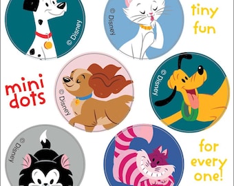 150 (Licensed) Disney Cats and Dogs Mini Stickers, 7/8" Round Each