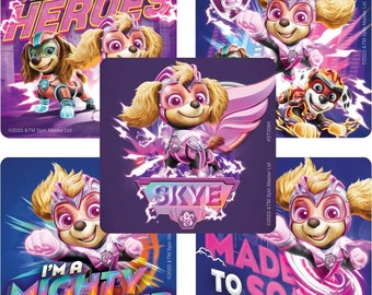 25 pegatinas (con licencia) de Paw Patrol: Mighty Movie Heroes, 6,35 cm x 6,35 cm cada una
