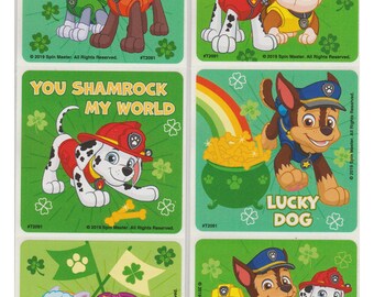 25 (Licensed) Paw Patrol Saint Patrick's Day Stickers, 2.5" x 2.5"