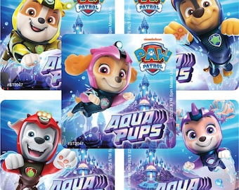 25 (Licensed) Paw Patrol Aqua Pups Stickers, 2.5" x 2.5" Each