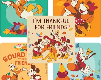25 Mickey Mouse Disney Pals Friendsgiving Stickers, 2.5&quot; x 2.5&quot; Each