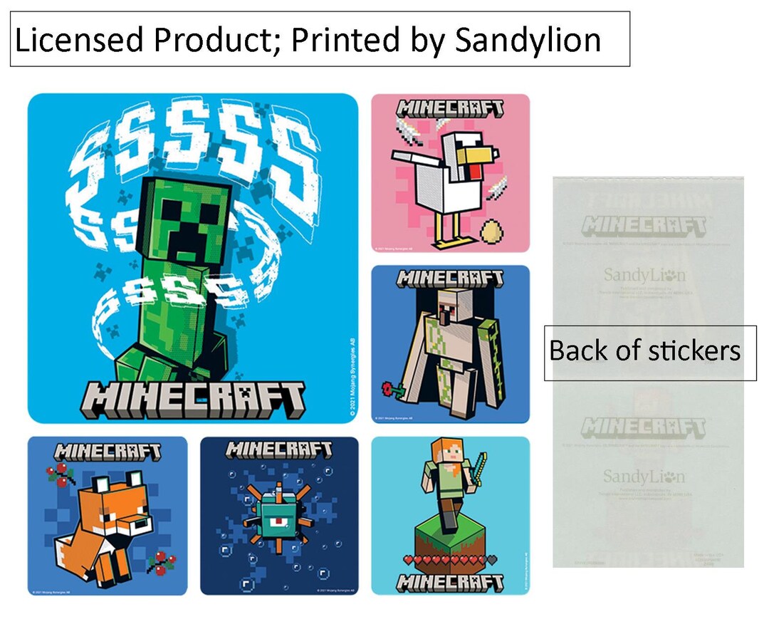 25 licensed Minecraft Stickers, Party Favors, Printed by Sandylion, 2.5 ...