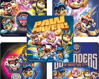 25 pegatinas de la película Paw Patrol Mighty, 6,35 cm x 6,35 cm cada una