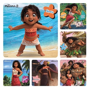25 pegatinas de Moana 2 (con licencia), 6,35 cm x 6,35 cm