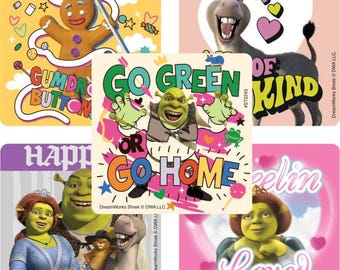 25 pegatinas de Shrek (con licencia oficial), 6,35 x 6,35 cm cada una.