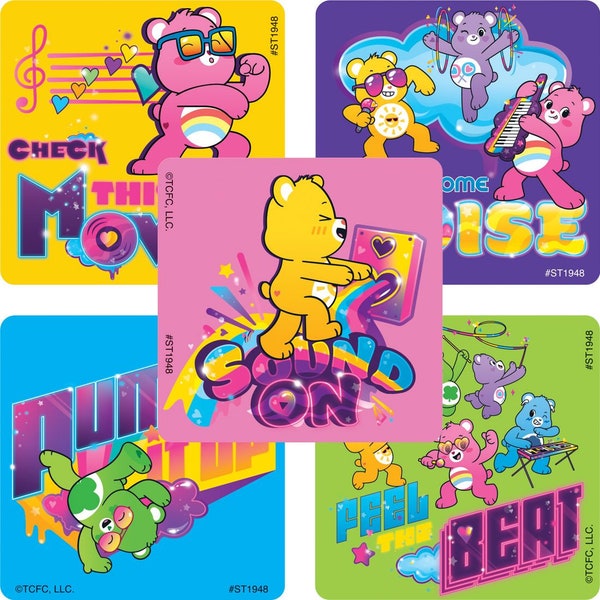 25 (Licensed) Care Bears Make Some Noise Stickers, 2.5" x 2.5"