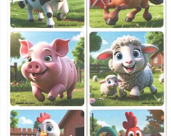 25 Cute Farm Friends Stickers, 2.5" x 2.5" Each
