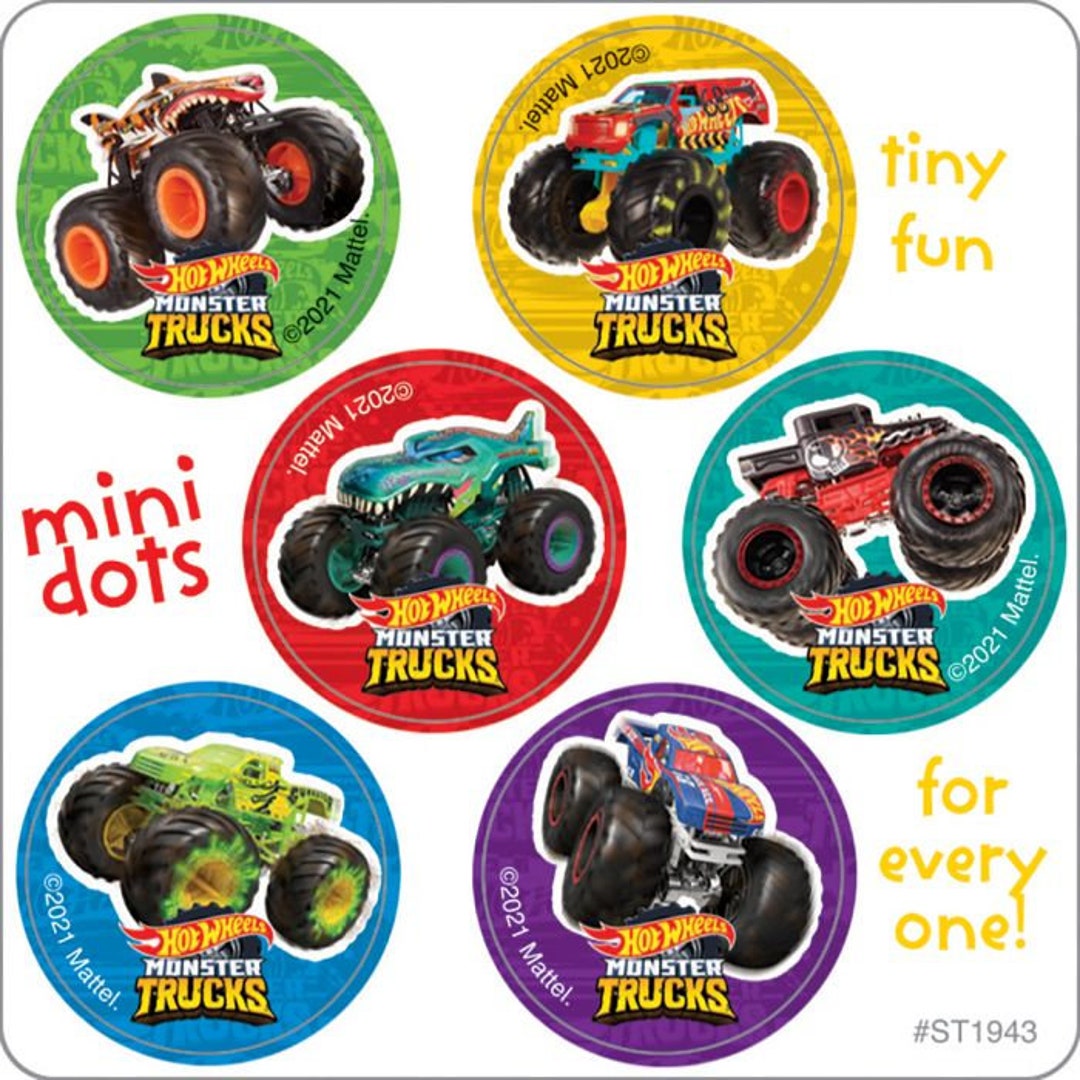 150 licensed Hot Wheels Monster Trucks Mini Stickers -  Israel