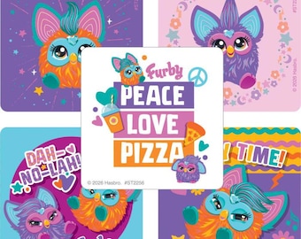 25 pegatinas Furby Party Time (con licencia, Smilemakers), 6,35 x 6,35 cm cada una.