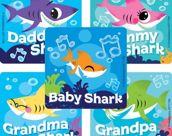 25 (Licensed) Baby Shark Stickers, 2.5" x 2.5" Each