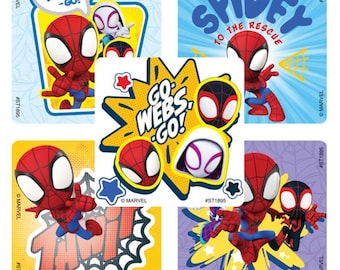 25 pegatinas de Spidey y sus increíbles amigos, 6,35 cm x 6,35 cm cada una.