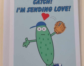 Catch! I'm Sending Love! Greeting Card, 4.25" x 5.5", A2 Size, Blank Inside