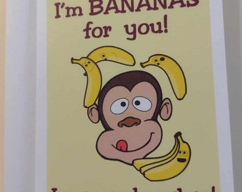 I'm Bananas For You! Love You Bunches! Greeting Card, 4.25" x 5.5", A2 Size, Blank Inside