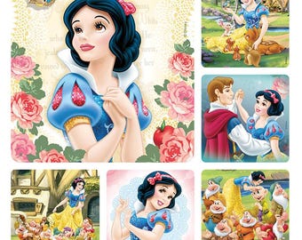 25 pegatinas de Blancanieves (con licencia), 6,35 cm x 6,35 cm, ideales para fiestas.