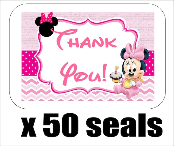 30 Baby Minnie Mouse Party Favors Envelope Seals Treat Bag Stickers Labels 1.5" 