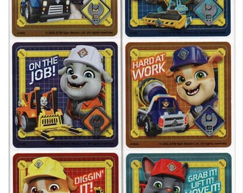 25 pegatinas (con licencia) de Paw Patrol Rubble and Crew Diggin' It tipo lámina, 2.5" x 2.5" cada una.