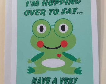 Have A Very "Ribbit-ing" Day! Cute Frog Greeting Card, 4.25" x 5.5", A2 Size, Blank Inside