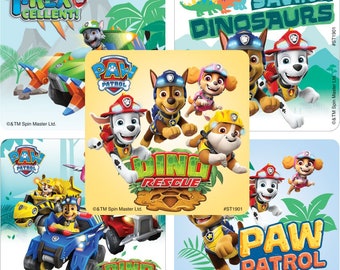 25 (Licensed) Paw Patrol Dino Rescue Stickers, 2.5" x 2.5" Each