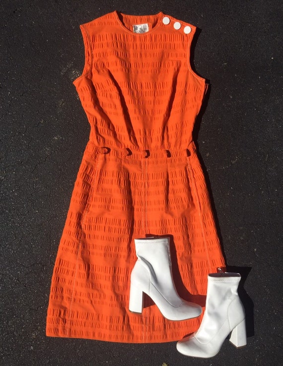 1960s Vintage Electric Orange Mod Dress