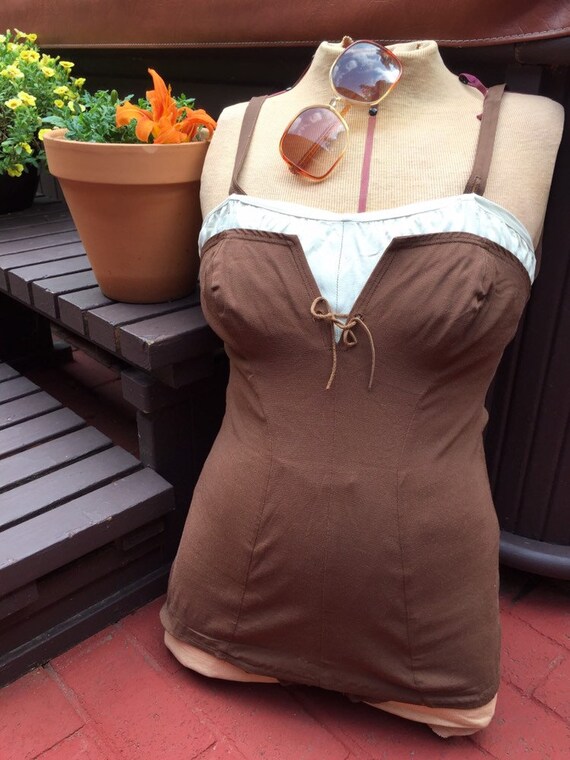 Vtg 1950s Brown "Catalina" Swimsuit