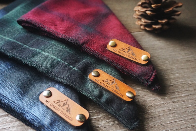 Flannel Pearl Snap Dog Bandana Yosemite Trio Flannel Bandana Plaid Fabric Pearl Snap Bandana Dog Bandana